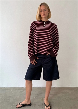 Adanne stripe polo bluse Bordeaux/PInk Boii Studios